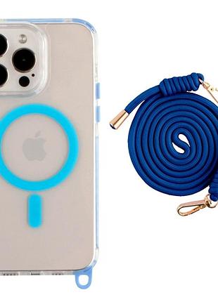 Чехол tpu+pc lanyardcase с magsafe для iphone 13 pro защитный с усиленными углами голубой