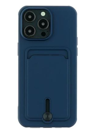 Чехол tpu colorfull pocket card для iphone 15 pro max с микрофиброй внутри защитный темно-синий