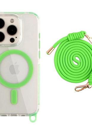 Чехол tpu+pc lanyardcase с magsafe для iphone 15 pro max противоударный fluorescent green