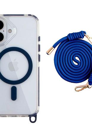 Чехол tpu+pc lanyardcase с magsafe для iphone 16 защитный с усиленными углами индиго синий
