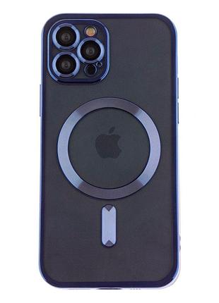 Чехол tpu metallic full camera с magsafe для iphone 12 pro защитный с усиленными углами синий