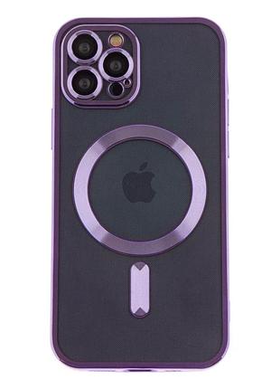 Чехол tpu metallic full camera с magsafe для iphone 12 pro max защита камеры фиолетовый