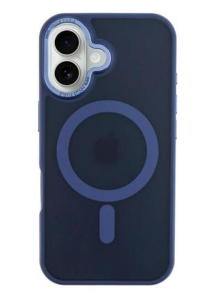 Чехол tpu+pc противоударный с magsafe для iphone 16 защита камеры темно-синий