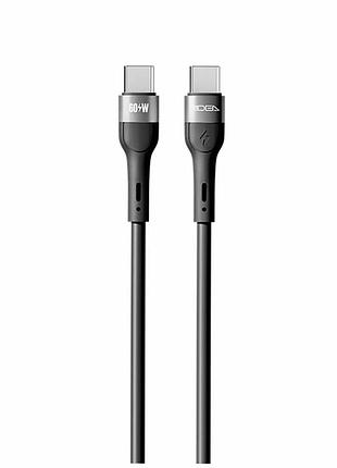 Кабель usb type-c to type-c 60 w 2 м алюмінієвий чорний ridea rc-xs51 x-silicone для швидкого заряджання та передавання даних