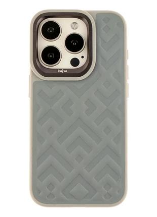 Чехол противоударный kajsa briquette для iphone 15 pro light grey с защитой камеры и усиленными углами