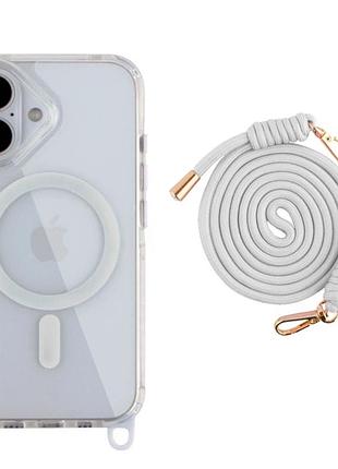 Чехол tpu+pc lanyardcase с magsafe для iphone 16 белый противоударный с защитой камеры