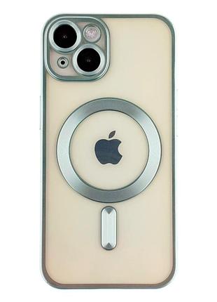 Чехол tpu metallic chrome full camera с magsafe для iphone 14 защитный хромовый зеленый