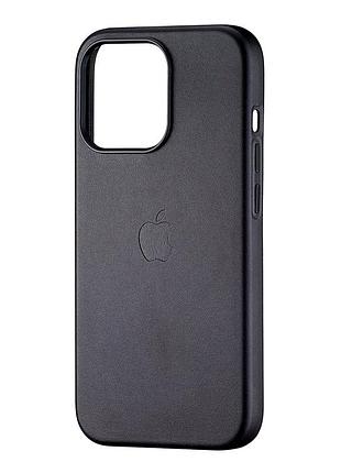 Чехол leather case с magsafe для iphone 13 pro черный с защитой от брызг и кожзамом