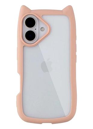 Чехол tpu+pc cat ears для iphone 16 защитный с усиленными углами розовый
