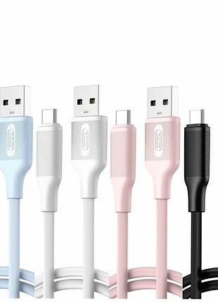 Кабель usb type-c 3a 1м 30 штук чорний білий блакитний рожевий xo-nb265