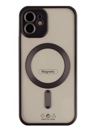 Чехол tpu metallic chrome full camera с magsafe для iphone 11 защита камеры черный