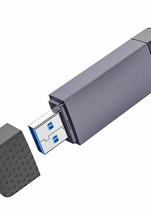 Картридер hoco hb45 spirit 2 в 1 usb 3.0 type-c серый два слота tf sd компактный