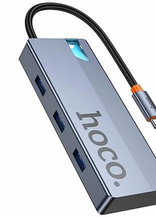 Usb hub hoco hb50 type-c 5 в 1 100w hdmi usb 3.0 4k серый алюминиевый 113x44x15.5 мм