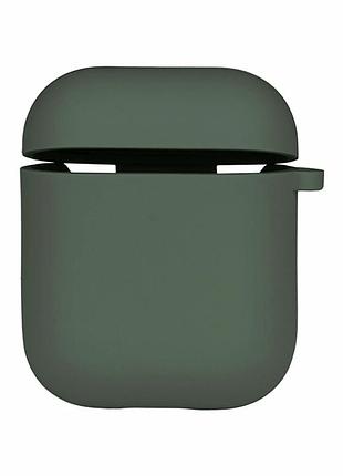 Футляр силиконовый с микрофиброй для airpods 1 2 цвет 55.pine green, амортизирующий, легкий, с карабином