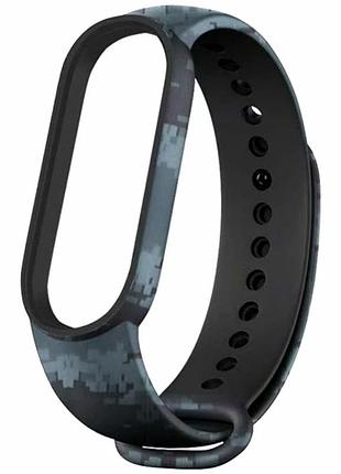 Ремешок для xiaomi mi band 5 6 7 силиконовый камуфляжный digital с застежкой кнопка