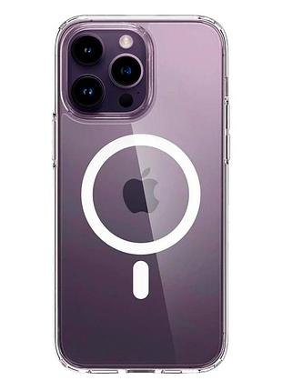 Прозрачный чехол tpu+pc spigen ultra hybrid с magsafe для iphone 14 pro max защита камеры серый