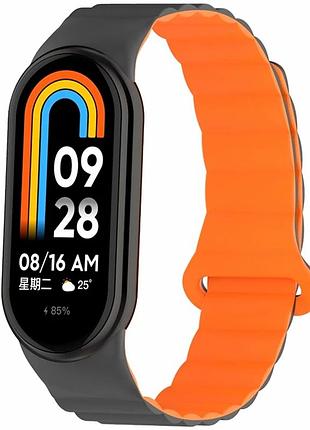 Ремінець силіконовий сірий оранжевий для xiaomi mi band 8 9 10 з магнітною застібкою 110x30x5 мм