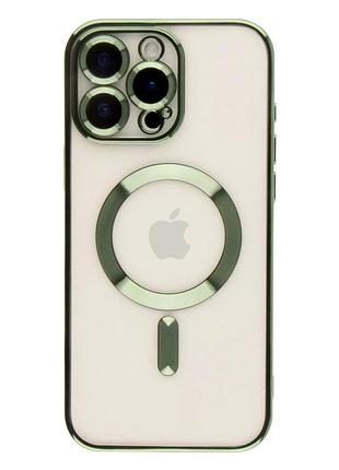 Чехол tpu metallic full camera с magsafe для iphone 15 pro защитный зеленый с усиленными углами