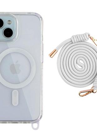 Чехол tpu+pc lanyardcase с magsafe для iphone 15 белый противоударный с защитой камеры