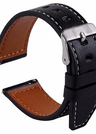 Ремешок универсальный 20мм кожзам для смарт часов samsung amazfit huawei черный
