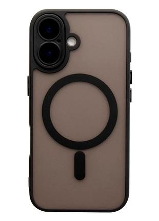 Чехол tpu+pc magnetic matte для iphone 16 с magsafe защита камеры черный