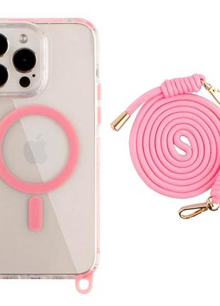 Чехол tpu+pc lanyardcase с magsafe для iphone 14 pro max защитный розовый