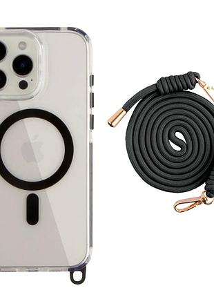 Чехол tpu+pc lanyardcase с magsafe для iphone 16 pro max черный противоударный с защитой камеры