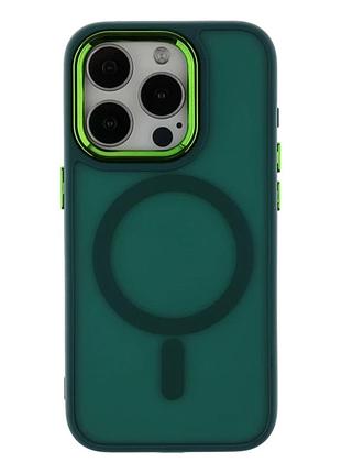 Чехол tpu pc с magsafe для iphone 15 pro max защита камеры зеленый