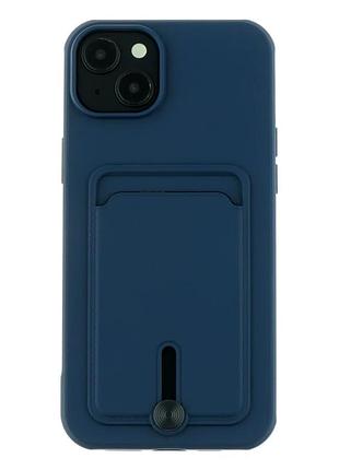 Чехол tpu colorfull pocket card для iphone 15 plus с микрофиброй внутри картхолдер темно-синий