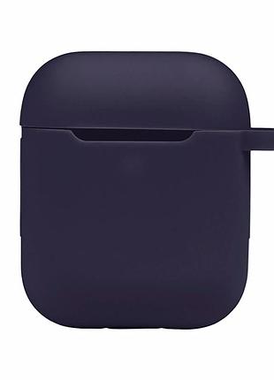 Футляр силиконовый с карабином для airpods 1 2 цвет темно-синий размеры 80х90х30 мм