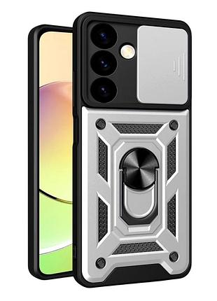 Чехол противоударный armor guard shield для samsung galaxy a05 защита камеры с подставкой серебристый