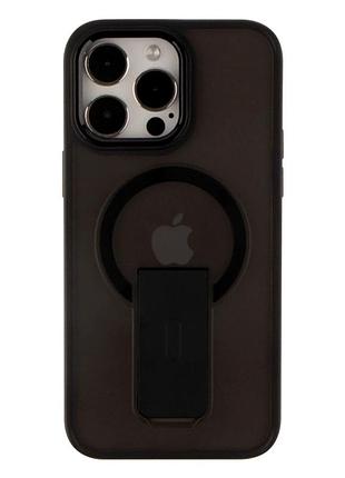 Чехол tpu+pc противоударный с magsafe для iphone 14 pro черный с магнитной подставкой