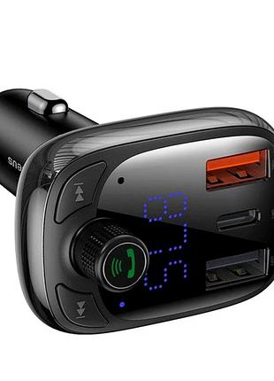 Fm-трансмиттер baseus t shaped s-13 36вт 12в-24в 3 порта usb type-c черный для автомобиля и музыки