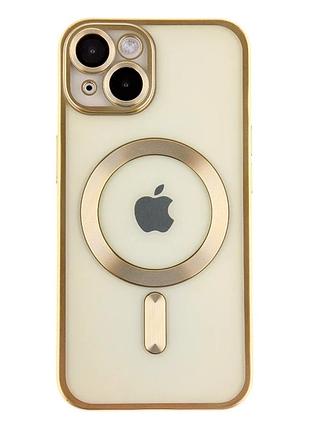 Чехол tpu metallic chrome full camera с magsafe для iphone 14 защитный хромированный золотой