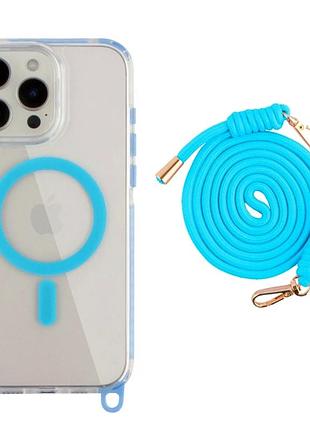 Чехол tpu+pc lanyardcase с magsafe для iphone 16 pro max защитный с усиленными углами голубой