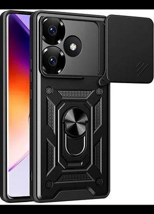 Чехол противоударный armor guard shield для xiaomi poco f6 pro 5g защита камеры с подставкой черный