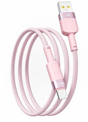 Кабель usb type-c 3a 1.2 м алюмінієвий рожевий для заряджання та передавання даних ridea rc-cp43 colorpro
