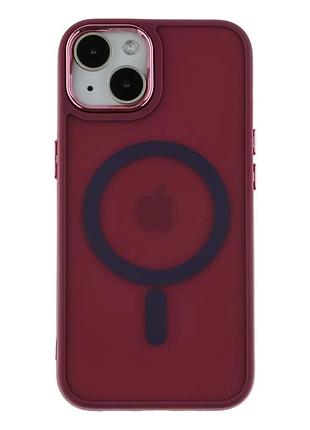 Чехол tpu pc с magsafe для iphone 14 противоударный бордовый с защитой камеры