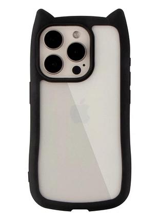 Чехол tpu+pc cat ears для iphone 15 pro max черный с защитой камеры и усиленными углами