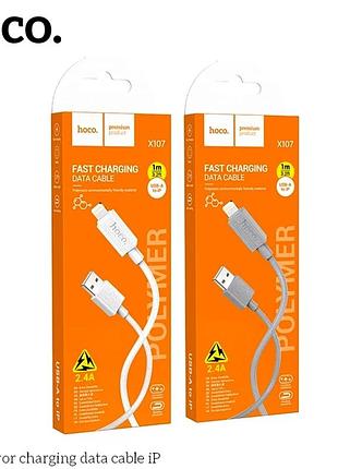 Кабель usb hoco x107 lightning 2.4a для заряджання та передавання даних пристроїв apple білий 1 м