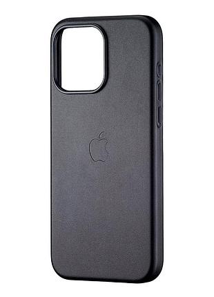 Чехол leather case с magsafe для iphone 15 pro max кожзам черный с защитой от брызг