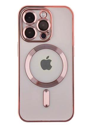 Чехол tpu metallic full camera с magsafe для iphone 14 pro защитный розовый gold