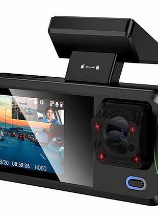 Видеорегистратор hoco dv15 720p 3 камеры 2 дюйма wi-fi черный abs пластик для записи в автомобиле