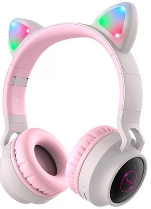 Навушники bluetooth hoco w27 cat ear бездротові для дітей із підсвіткою сірі 40 мм динамік 5 годин роботи