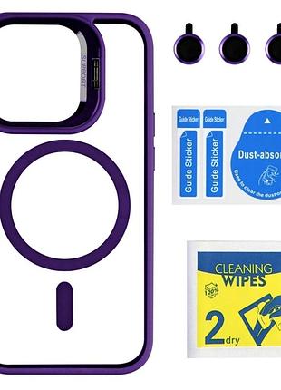 Чехол tpu+pc противоударный с magsafe для iphone 14 pro защита камеры фиолетовый