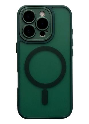 Чехол tpu+pc противоударный с magsafe для iphone 16 pro max защита камеры темно-зеленый