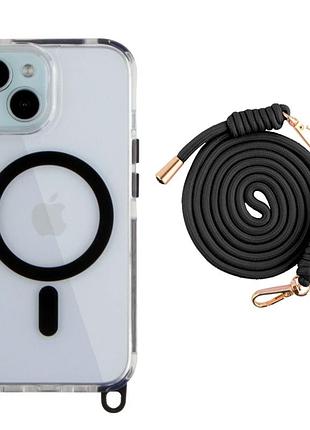 Чехол tpu+pc lanyardcase с magsafe для iphone 15 противоударный черный с защитой камеры