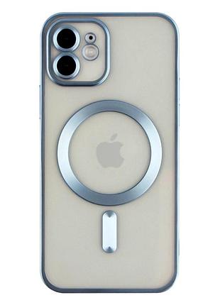 Чехол tpu metallic chrome full camera с magsafe для iphone 12 защитный с усиленными углами синий