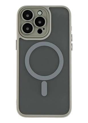 Чехол tpu pc magnetic matte для iphone 14 с magsafe защита камеры серый