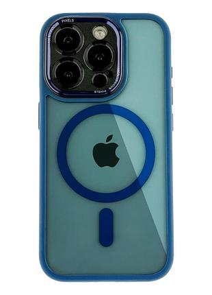 Чехол tpu+pc+metal с magsafe для iphone 15 pro max защитный с усиленными углами тёмно-синий